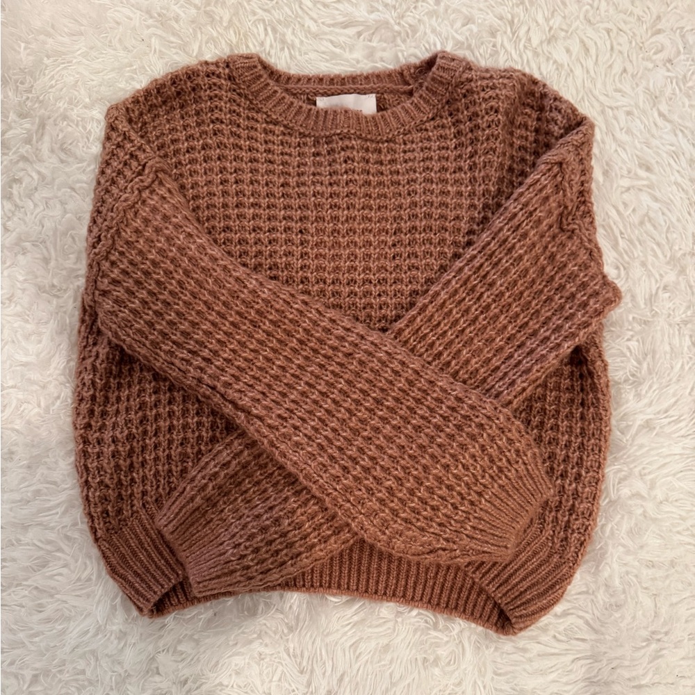 Pink Rose Textured Knit Sweater in Dark Blush Pink